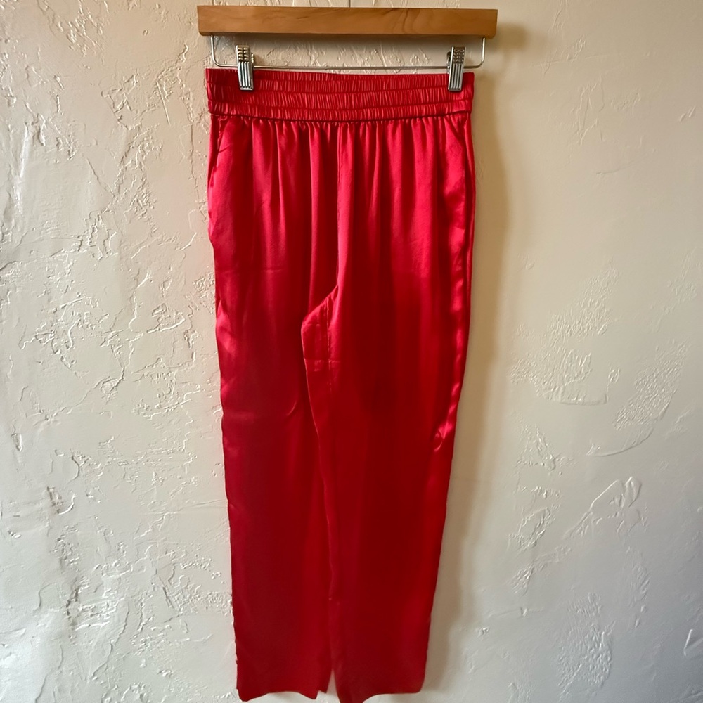 J. Crew Silk Pants Red Pull On Elastic Waist Size 2